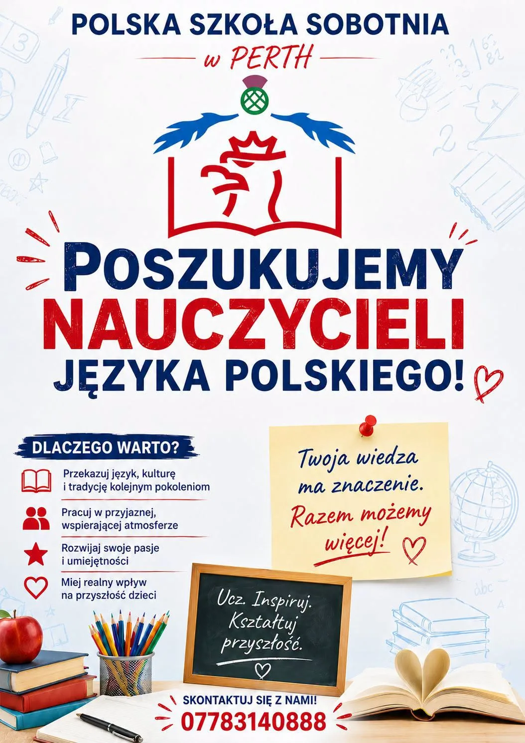 Plakat: Poszukujemy nauczycieli języka polskiego