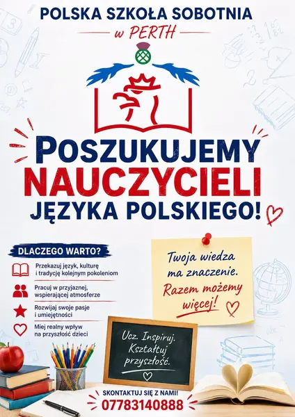 Plakat: Poszukujemy nauczycieli języka polskiego